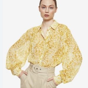 Anine Bing Caleb Silk Blouse Marigold Leo Size M